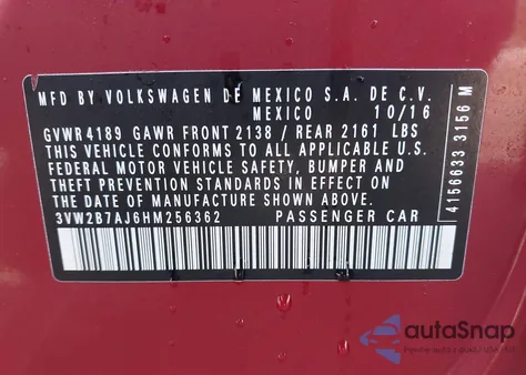 2017 Volkswagen Jetta 1.4T S from USA, damaged, VIN 3VW2B7AJ6HM256362